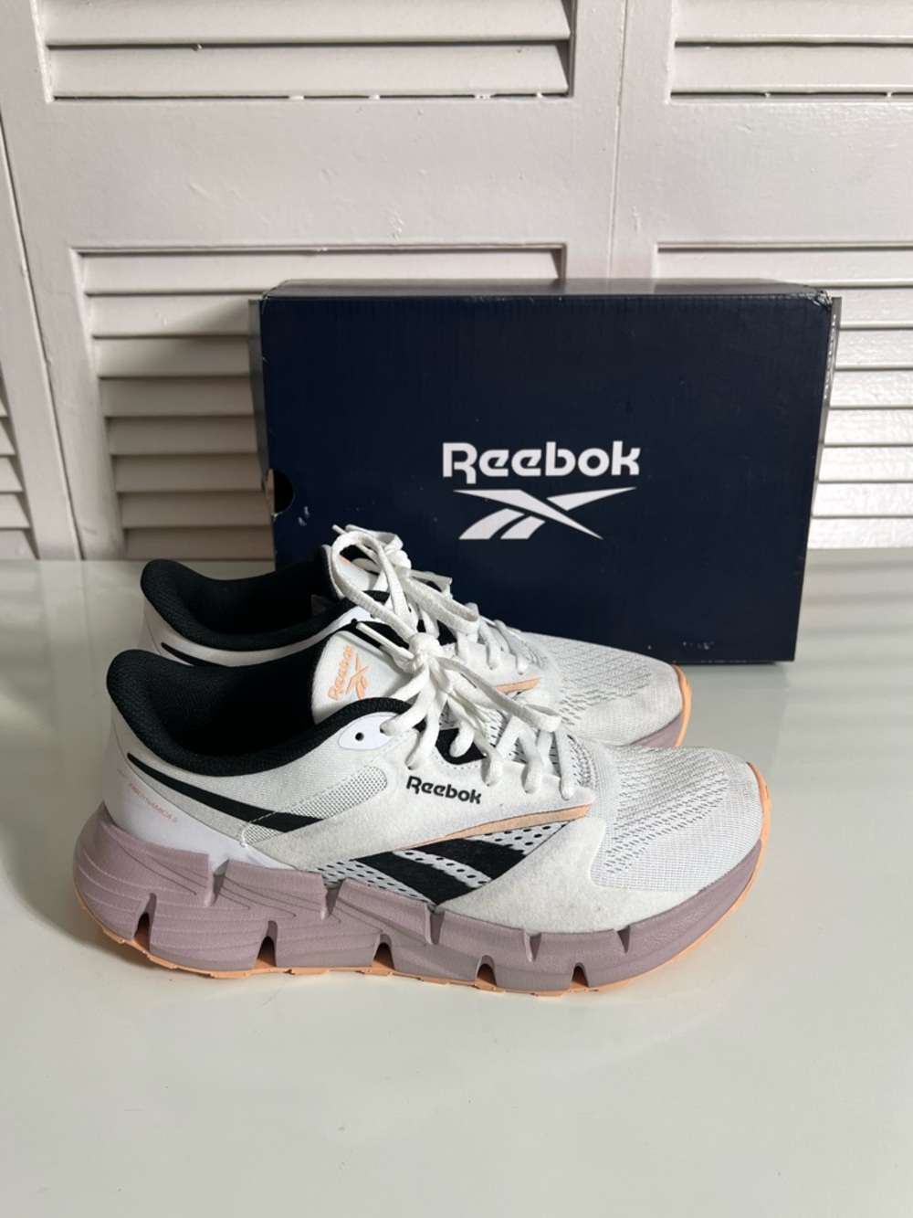 Reebok Women’s White Black & Light Purple Athletic Sneakers